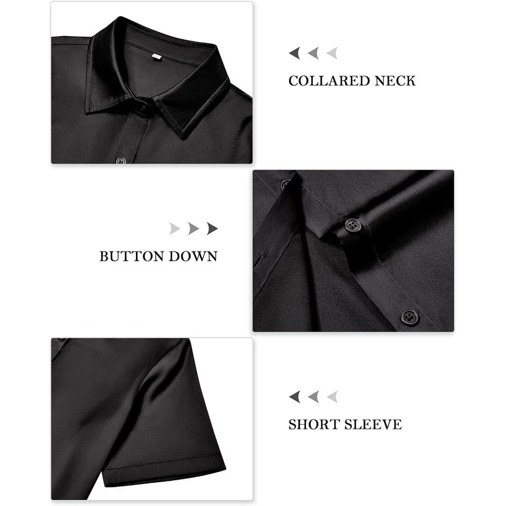 Siliteelon Satin Button Down Shirts For Women Short Sleeve Silk Blouse Collared Shirt Dressy Button Up Work Office Blouse Top