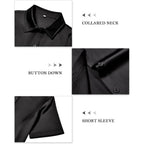 Siliteelon Satin Button Down Shirts For Women Short Sleeve Silk Blouse Collared Shirt Dressy Button Up Work Office Blouse Top