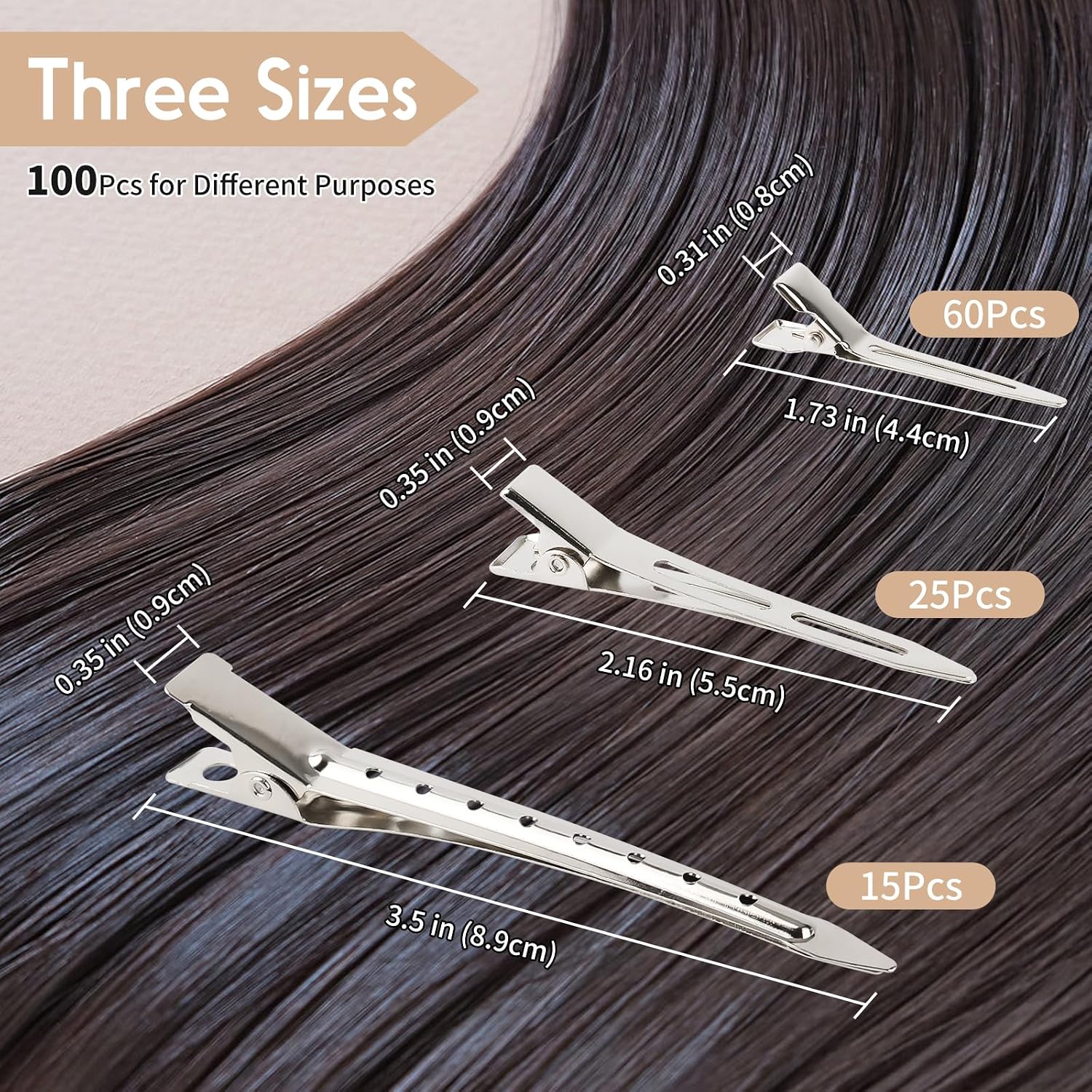 100 Pcs Silver Metal Alligator Clips 3 Sizes,Curling Clip, Hair Styling, And Item Fixation, Diy Accessories. Two Distribution Combs For Braids, Coloring And Styling