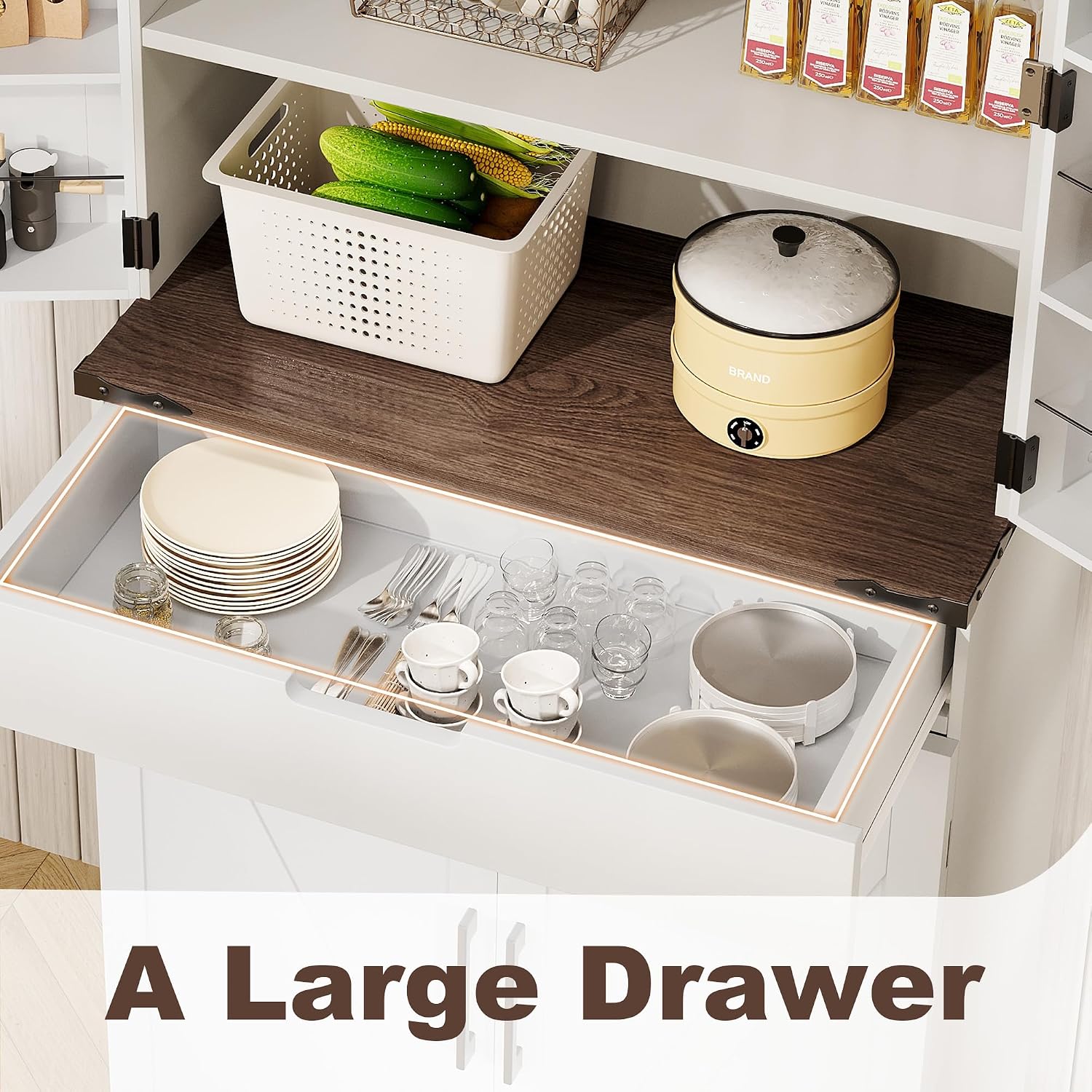 72" Kitchen Pantry Storage Cabinet With Doors And Shelves, Wood Farmhouse Pantry Storage With Barn Doors For Kitchen, Dining Room, Living Room