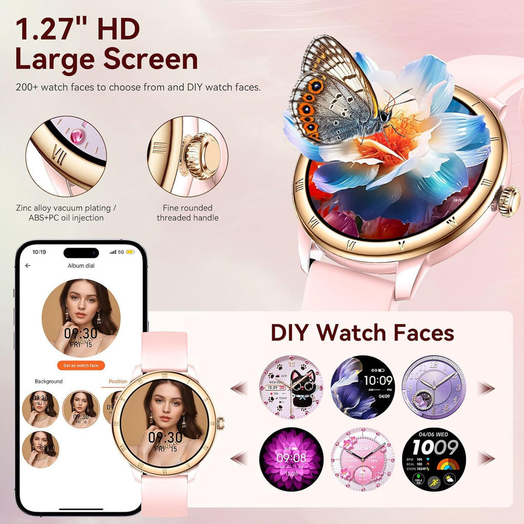 Smart Watch for Women, 1.27" HD Fitness Tracker (Answer/Make Calls) with 110+ Sport Modes/Heart Rate/Sleep Monitor, IP68 Waterproof Fitness Watch for iPhone Android, Best Gifts for Girl Yrs 15-25