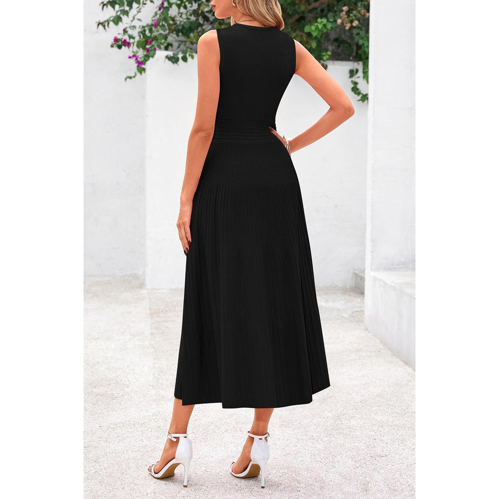 Prettygarden Spring Casual Dresses For Women 2026 Summer Business Work Midi Sleeveless A Line Pleated Cocktail Dress