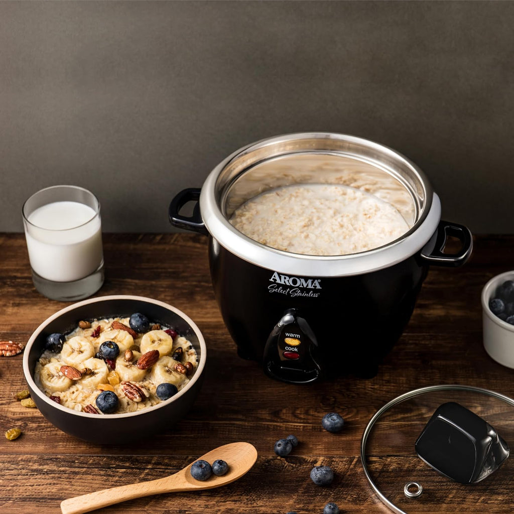 Aroma Housewares Select Stainless Rice Cooker & Warmer With Uncoated Inner Pot, 3-Cup(Uncooked)/6-Cup(Cooked)/ 1.2Qt, Arc-753Sgb, Black
