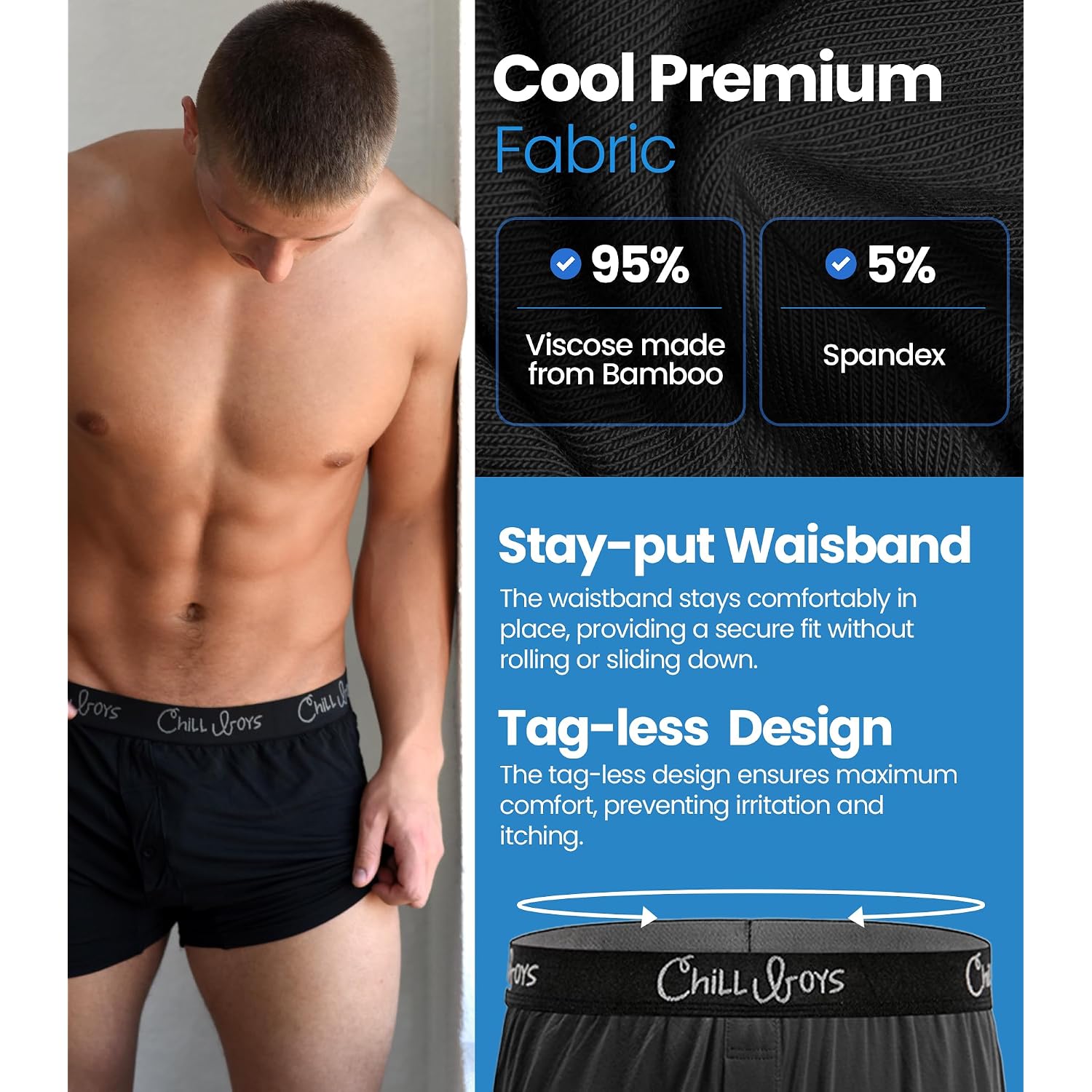 Chill Boys Viscose From Bamboo Boxers For Men - Cool Comfortable, Soft Breathable Men'S Underwear - Boxer Shorts
