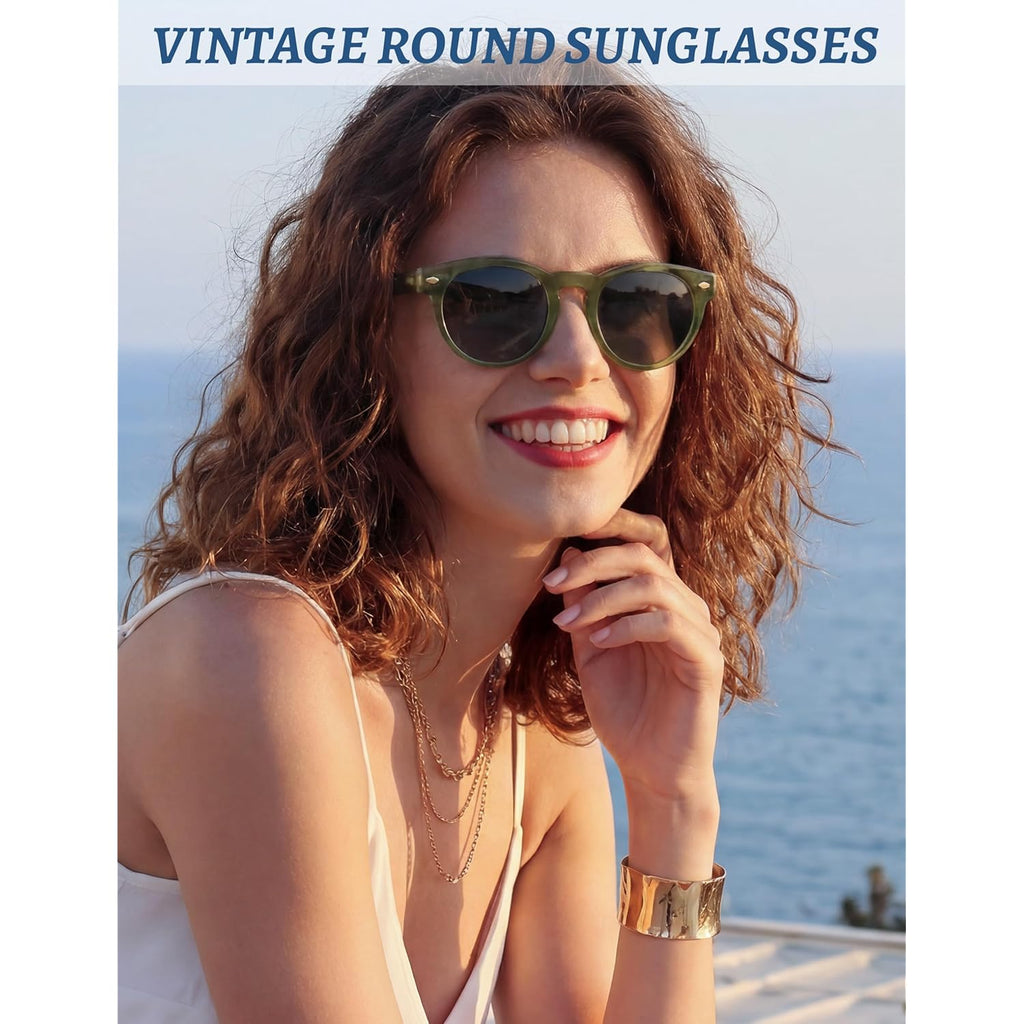 BIRCEN Womens Round Polarized Sunglasses: Retro Acetate Sun Glasses UV400 Protection Shades for Driving Beach Daily Wear