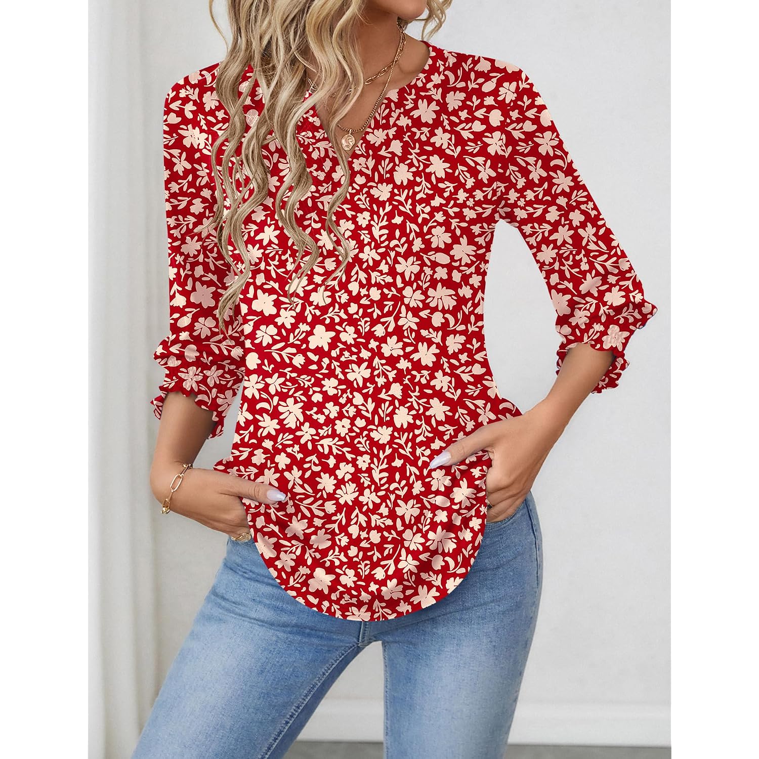 Lomon Women'S 2026 Fashion Tops 3/4 Length Sleeve Business Casual Blouses Summer Tees Shirts S-4X