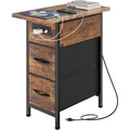 Huuger Narrow End Table With Charging Station, Flip Top Side Table With 2 Fabric Drawers, Slim Night Stand With Usb-C Port For Small Spaces, Nightstand Bedside Couch Table, Living Room, Rustic Brown