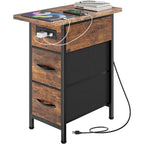 Huuger Narrow End Table With Charging Station, Flip Top Side Table With 2 Fabric Drawers, Slim Night Stand With Usb-C Port For Small Spaces, Nightstand Bedside Couch Table, Living Room, Rustic Brown