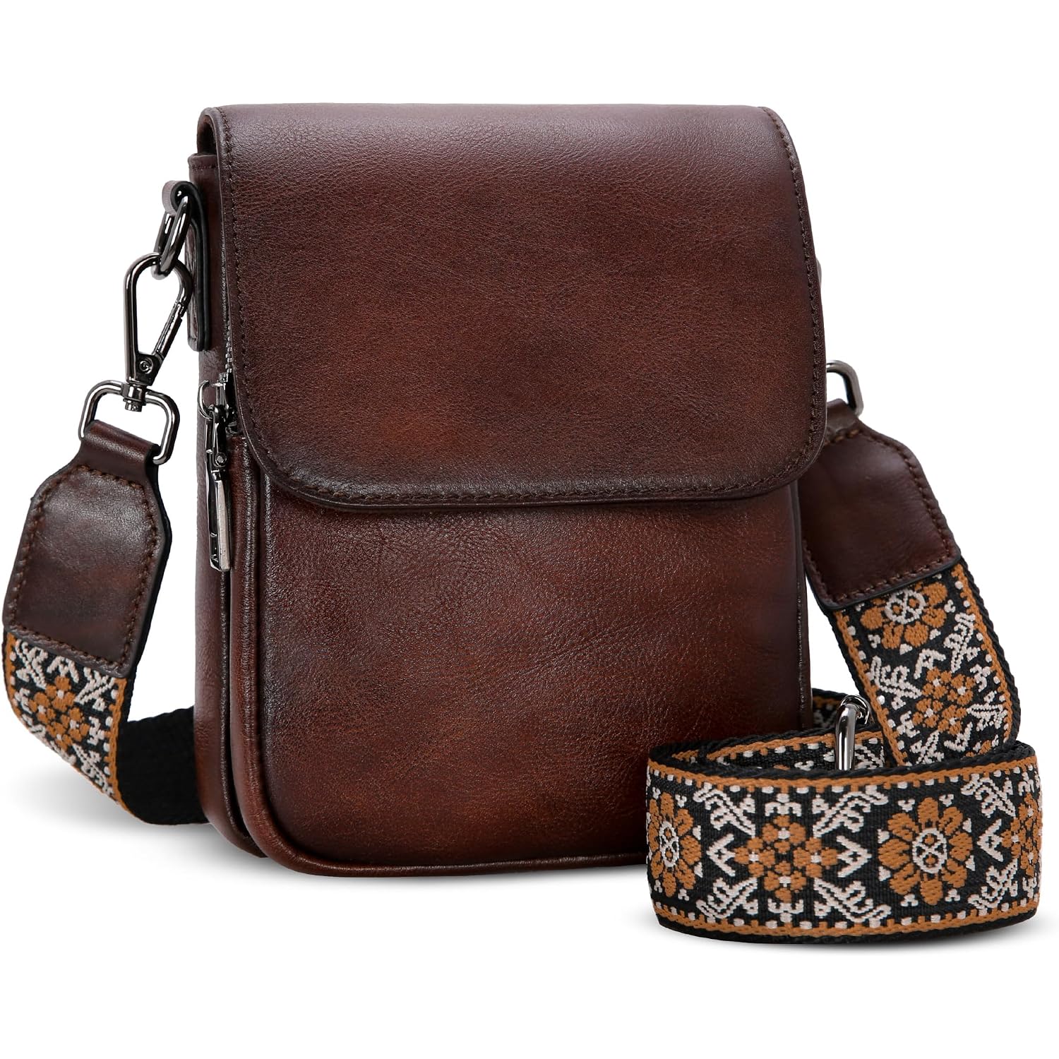 Heshe Leather Small Crossbody Bags For Women Rfid Blocking Cell Phone Purse Anti-Theft Travel Bag With Wide Straps