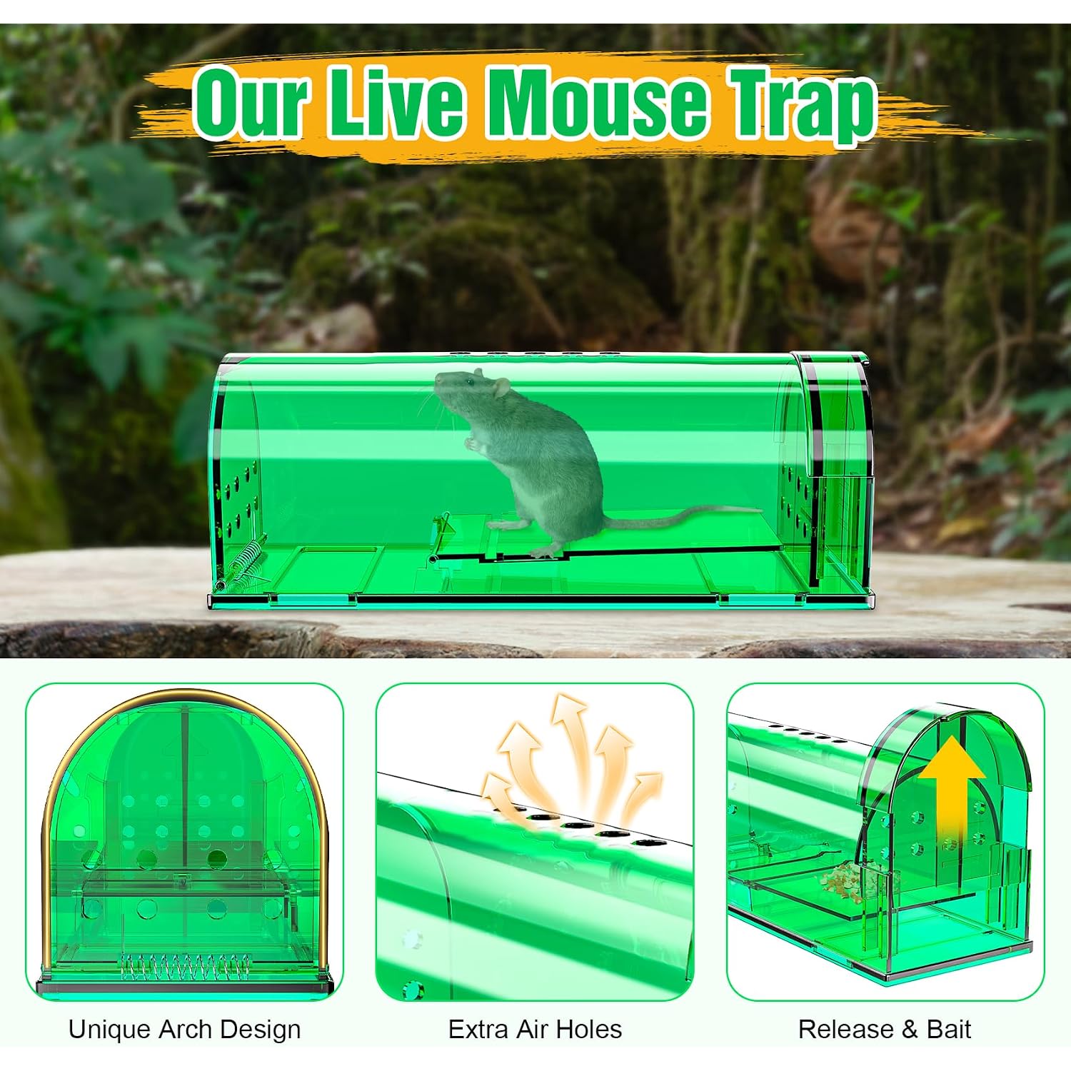 4 Pcs Humane Mouse Traps No Kill, Live Mouse Trap, Reusable Mice Trap Catch For House & Outdoors