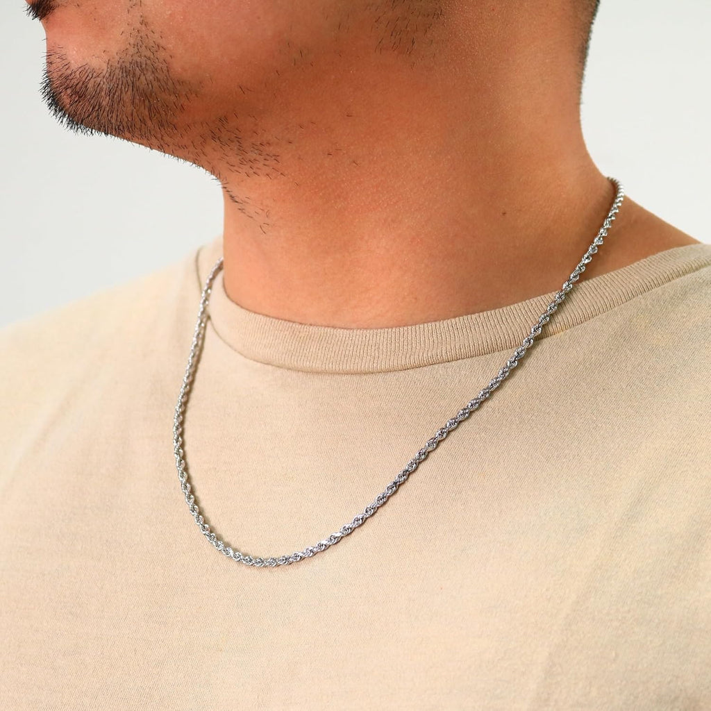 Nuragold 10K White Gold Solid Rope Diamond Cut Chain Necklace 16"-30" (1.5mm-6mm) Made in Italy (Mens Womens Unisex Jewelry