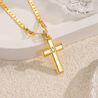48cm 14k Gold Cross Necklace for Women Gold Necklace Cross Pendant Small Necklaces 48cm Chain with a CZ Stone
