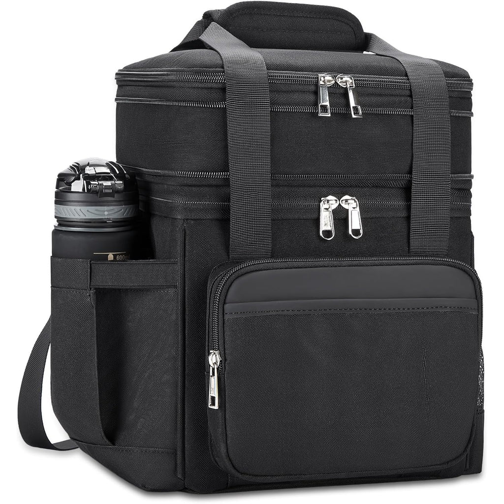 Insulated Lunch Bag & Lunch Box For Men - Double Deck Reusable Lunch Bag For Women Tote Cooler Bag Leakproof Soft Expandable - Large Lunchbox For Work/Adult/Picnic/Outdoor (Black，15L)