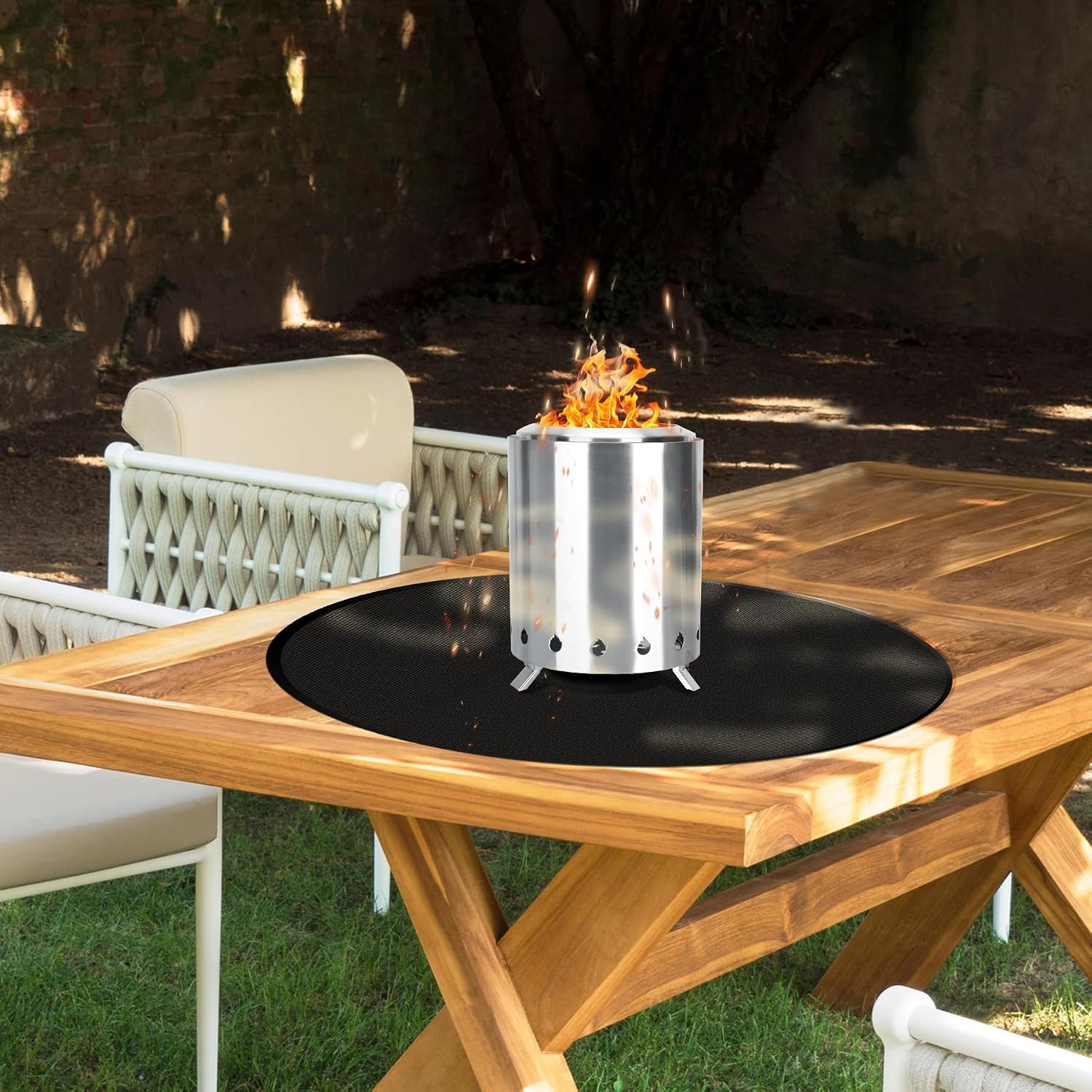20" Tabletop Fire Pit Mat For Solo Stove Mesa Xl, Table Top Protector-Black | 1800°F Fiberglass, Dual Silicone, Waterproof, Oilproof, Anti-Slip Base, Anti-Curl Mat For Patio, Camping, Deck, Ember Guard