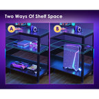 Odk 48 Inch Gaming Desk With Usb Charging Ports And Led Lights, Reversible L Shaped Computer Desk With Storage Shelves & Monitor Stand, Corner Gamer Desk Table With Power Outlets, Black
