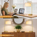 Bedside Table Lamps For Bedroom Set Of 2-Dimmable Nightstand Lamps With Usb Port And Outlet,Modern Gold Lamps With Linen Shade,Tall Desk Lamps For Home Office Bedroom Living Room End Table