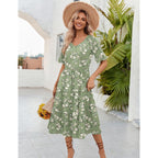 Zeagoo Women'S Summer Dresses Midi Tiered Casual Dress Floral V Neck Ruffle Short Sleeve Flowy Beach Dress With Pockets