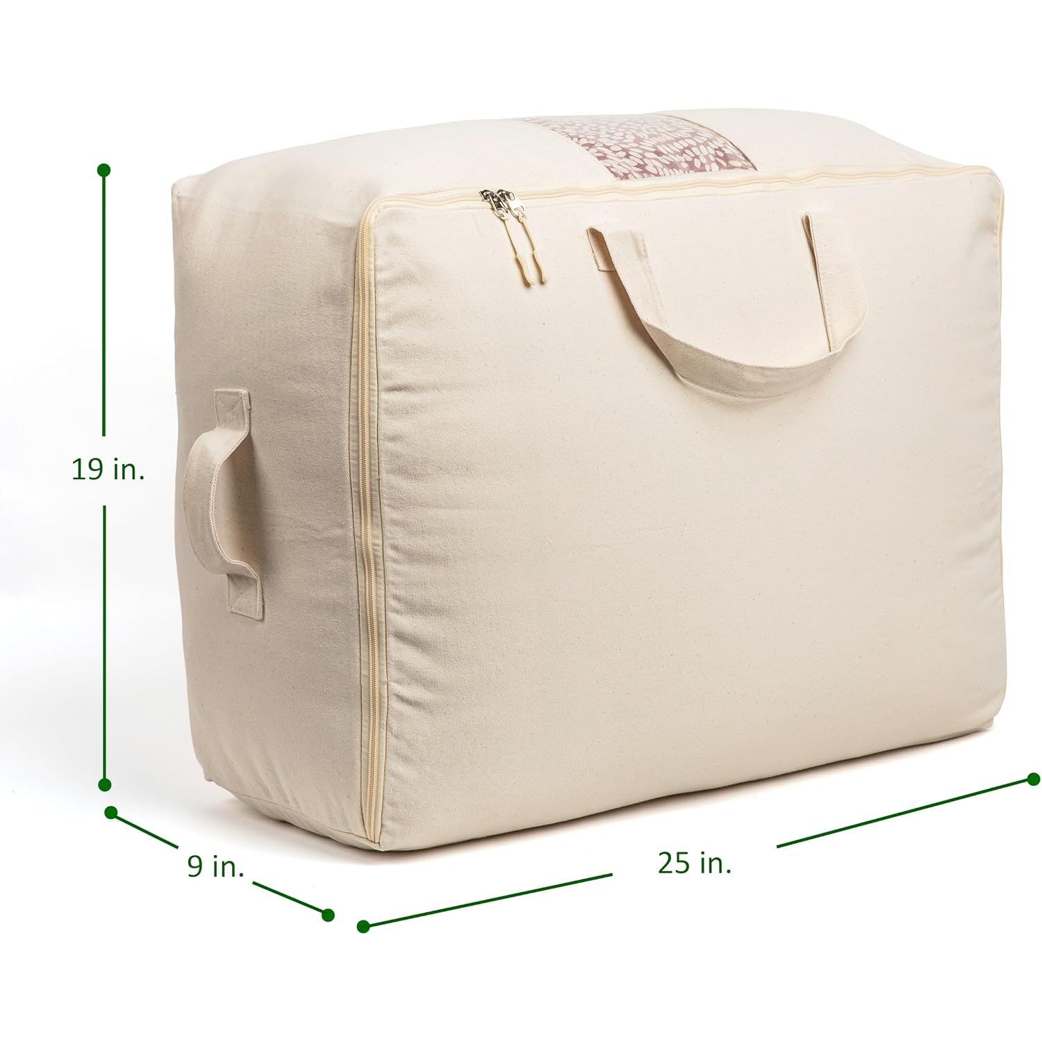 Soft Canvas Storage Bags With Zipper. Thick Breathable, 2Pc King/Queen Comforter Organizer. Four Carrying Handles And Window. Large 25X19X9In Bag For Sheets Blankets Bedding Pillows, Clothes