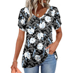 CATHY 2026 Women Tops Summer Short Sleeve Tunic V Neck T-Shirts Loose Casual Floral Blouse S-4XL
