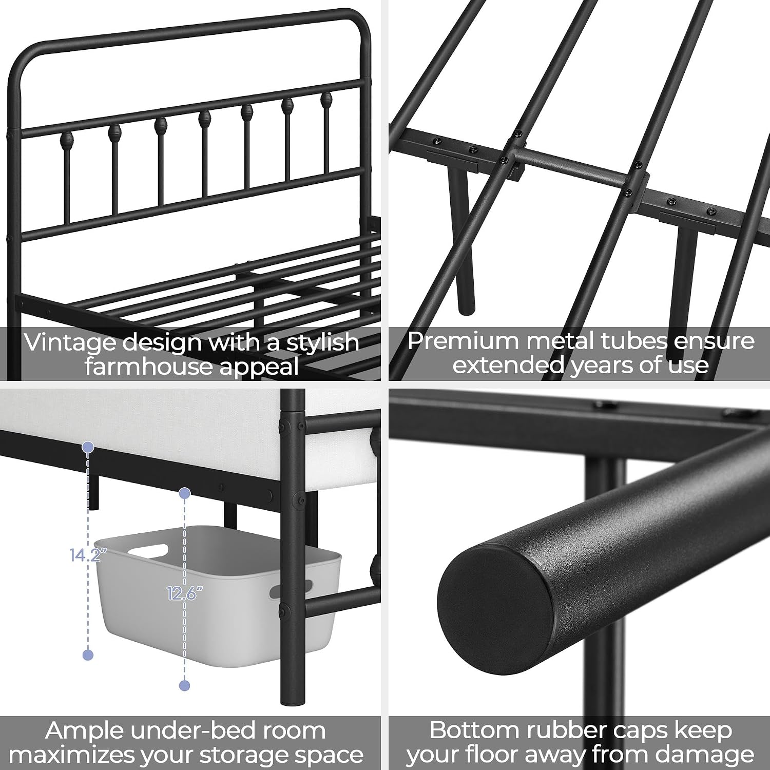 Yaheetech Queen Bed Frame With Headboard, Victorian Vintage Black Iron