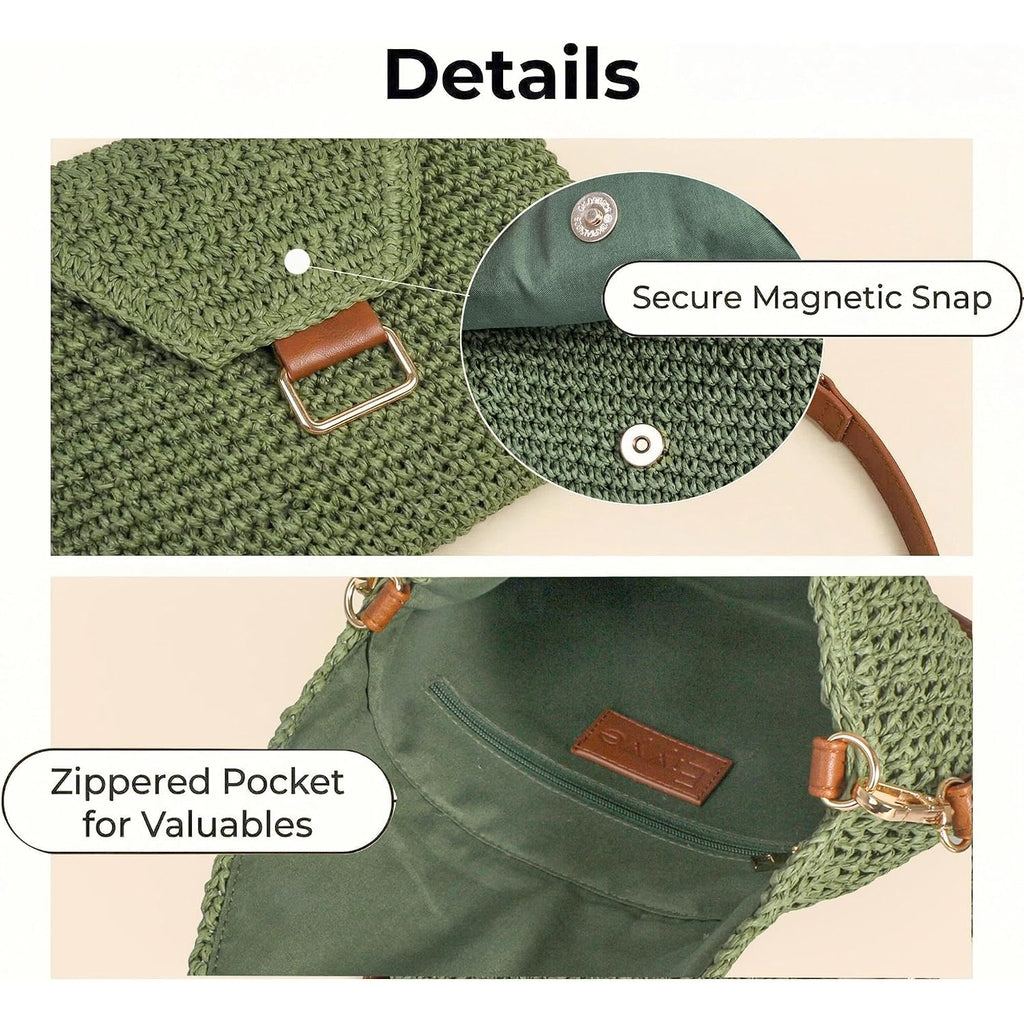 Eiyye Straw Crossbody Purse For Women Handwoven Shoulder Bag Green