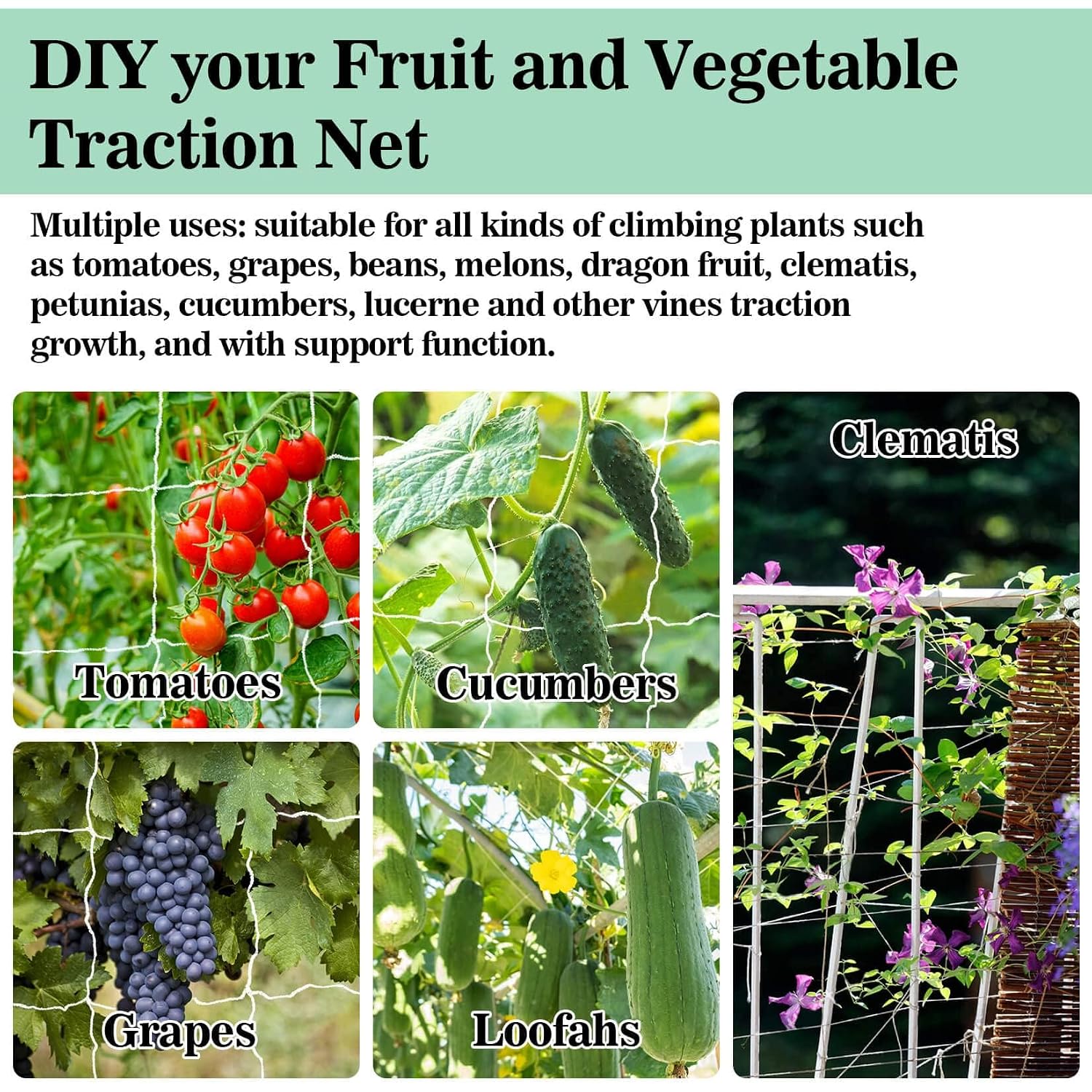 Sukh Trellis Netting For Climbing Plants - 5 X 15 Ft Garden Net, 2 Pack | Polyester Plant Netting Support For Cucumbers & Tomato, Soft & Duarable, White Garden Nets For Vines, Vegetables & Fruits