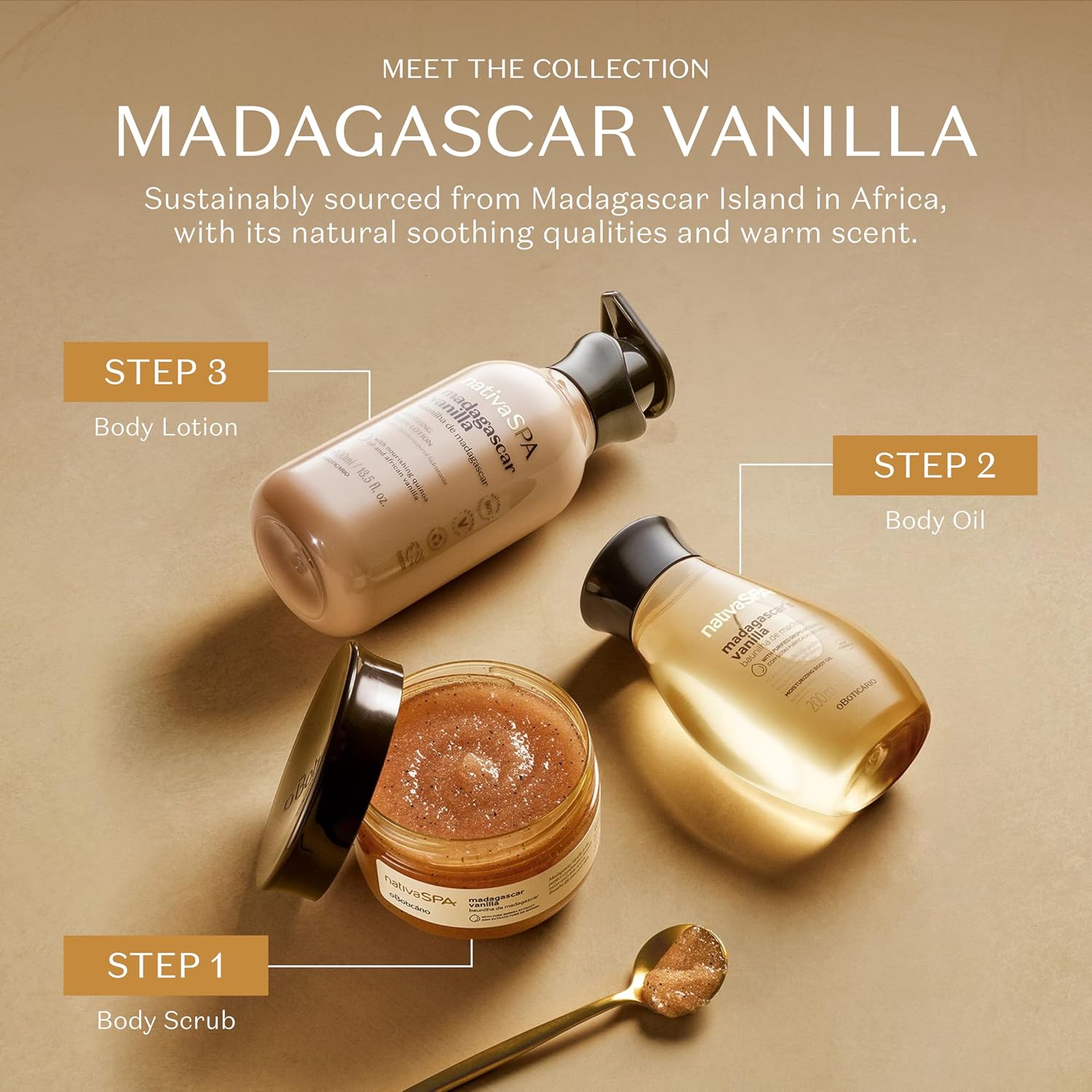 Nativa Spa By O Boticário, Madagascar Vanilla Body Oil, Soothing & Moisturizing, 6.8 Ounce