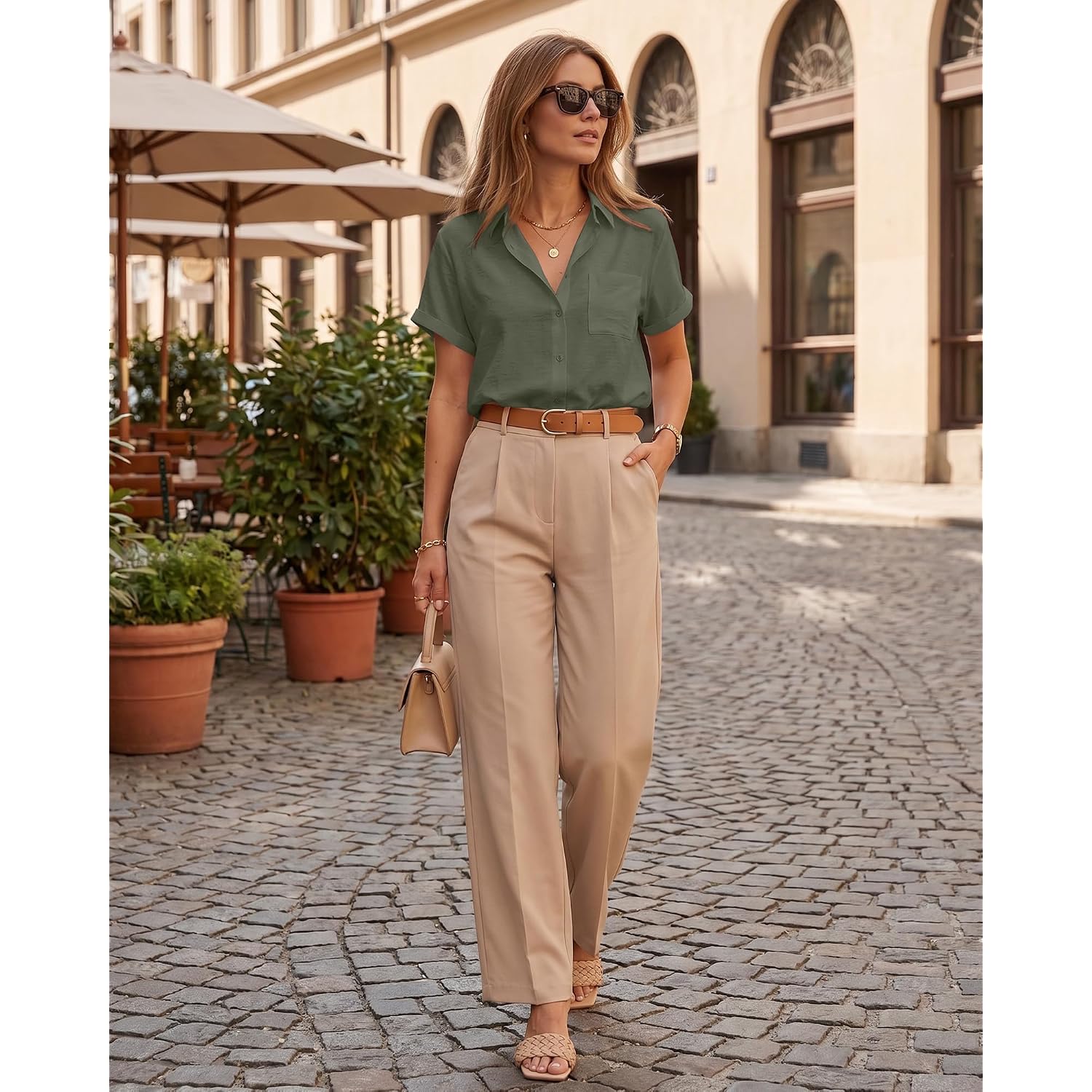 Keriffe Short Sleeve Button Down Cotton Gauze Casual Shirts For Women | Summer Linen Tops ,Loose Fit Shirts,Pockets
