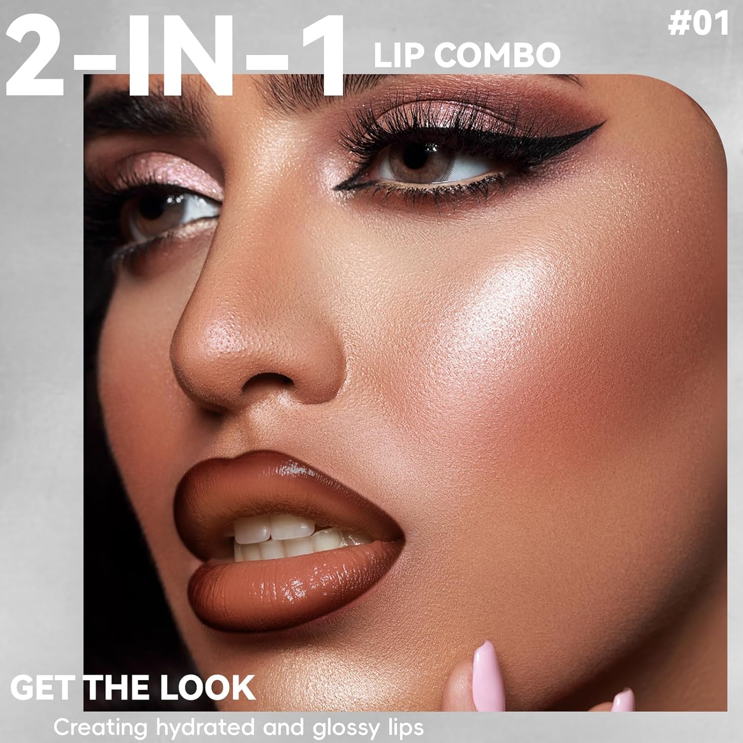 HOSAILY 2 in 1 Lip Combo Sets, Dark Brown Natural Lips Liner and Liquid Lipstick Combo Moisturizing Nude Glossy Gloss Lip Kit, Plumping Lightweight Lips Pencil with High Shine Tinted Gloss Set01