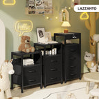 Night Stand With Charger Station For Bedroom, Black Nightstand | Bedside Table, Open Shelf, 2 Fabric Drawers, Built In Usb-A, Usb-C Port & Ac Outlets, For Dorm, Living Room, Bedroom