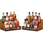 2 Pack 3 Step Countertop Liquor Bottle Display Shelf, Wood Bar Shelves 12 Bottles With Fences, Freestanding Storage Shelves For Liquor Whiskey Wine Coffee Syrup Display, Retro Wine Rack Home