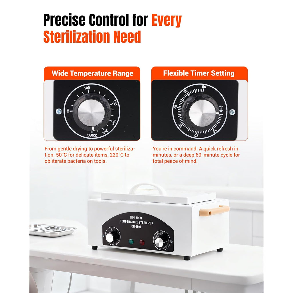 High-Temperature Cleaning Box for Metal Tools, 1.5L Capacity with Adjustable Timer 110V 300W, 122℉-428℉ Cleaning Cabinet for Nail Salons, Barbers & Home Use