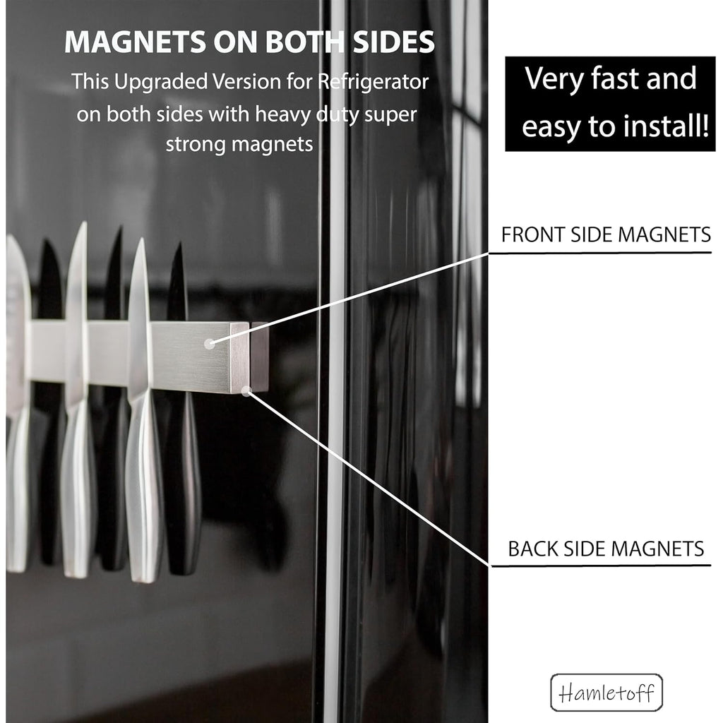 Premium Magnetic Knife Holder For Refrigerator – 16 Inch Professional Double Sided Magnetic Knife Strip For Fridge - Stainless Steel Magnetic Knife Holder For Wall Self Adhesive