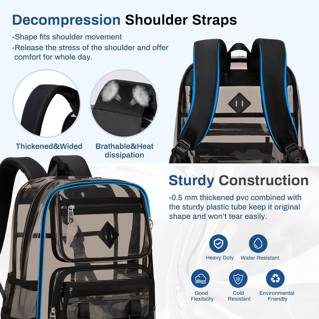 Sisipoet Clear Backpack For School, Pvc Clear Bookbag Heavy Duty Transparent Backpack For Stadium Events See Through Bag