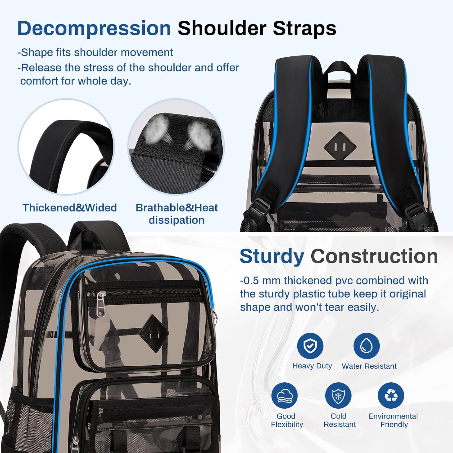 Sisipoet Clear Backpack For School, Pvc Clear Bookbag Heavy Duty Transparent Backpack For Stadium Events See Through Bag