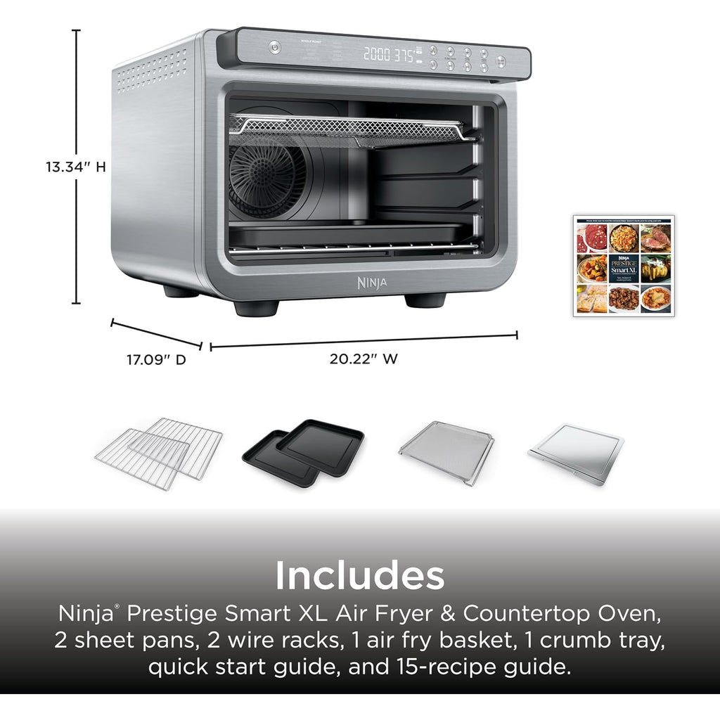 Ninja Air Fryer & Toaster Oven Combo | 10-In-1 Prestige Smart Xl Countertop Oven | Bake Up To 20 Cookies, Fit Up To A 12Lb Turkey | Pizza, Toast, Bake, Dehydrate | 1800 Watt | Stainless Steel | Dt501