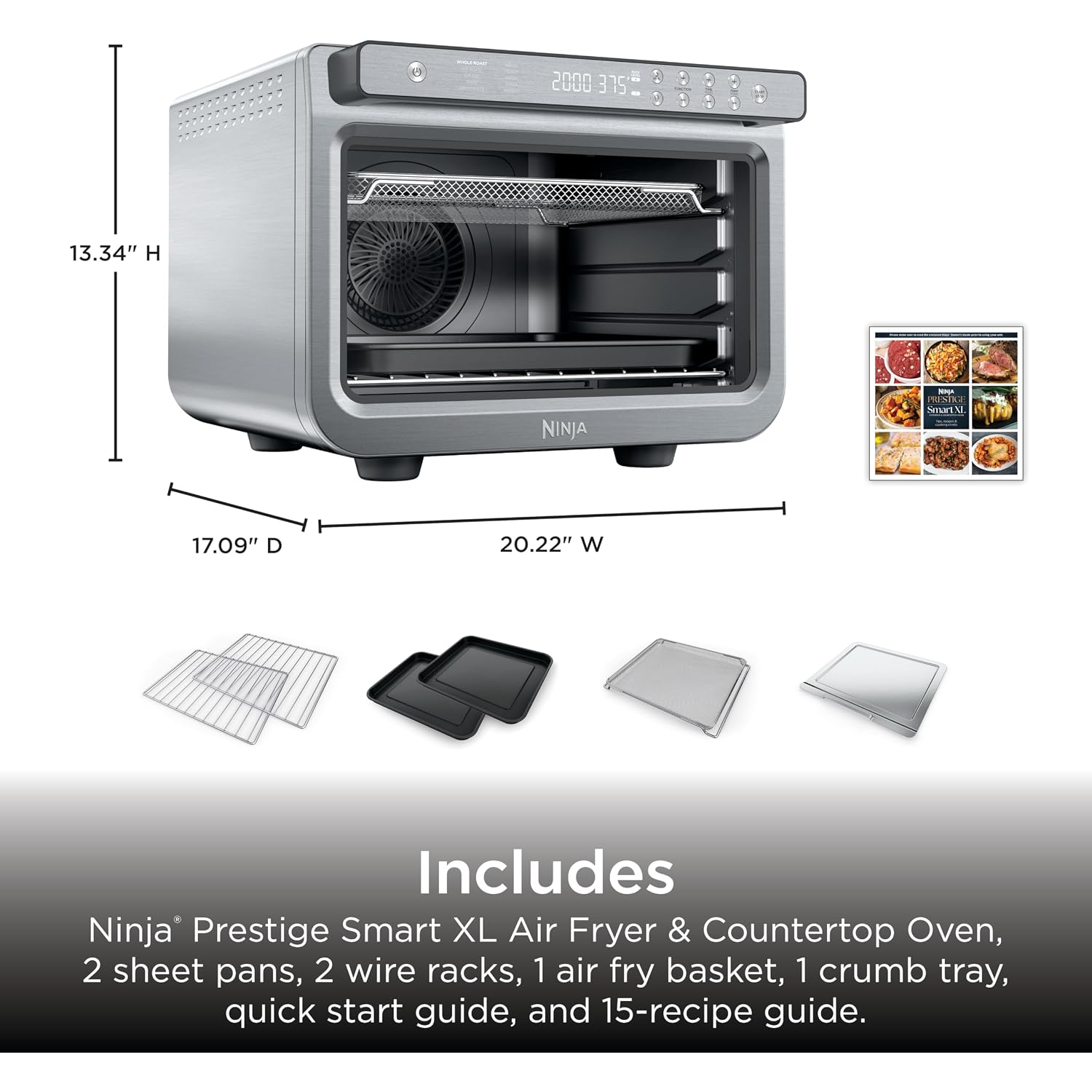 Ninja Air Fryer & Toaster Oven Combo | 10-In-1 Prestige Smart Xl Countertop Oven | Bake Up To 20 Cookies, Fit Up To A 12Lb Turkey | Pizza, Toast, Bake, Dehydrate | 1800 Watt | Stainless Steel | Dt501