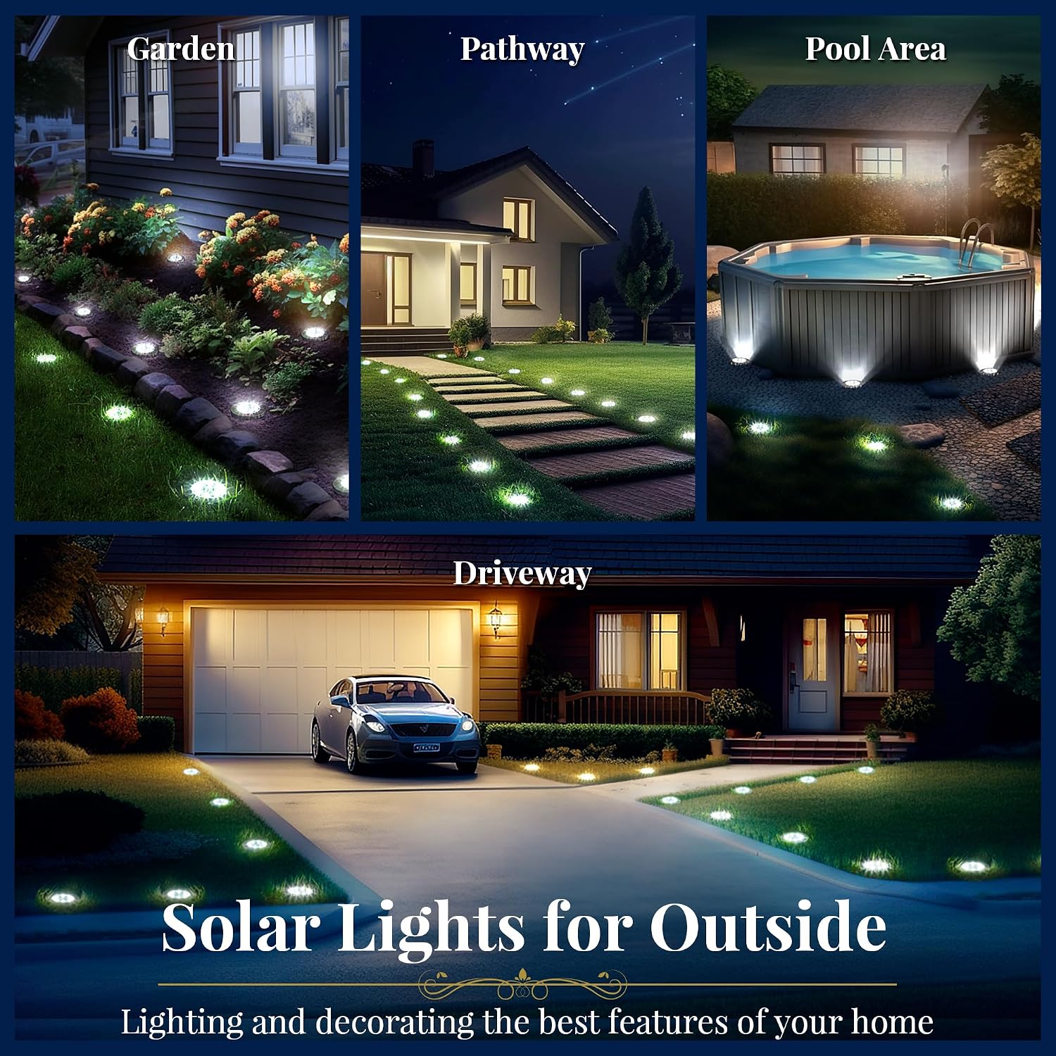 Solpex Solar Ground Lights, 12 Pack Solar Lights Outdoor Waterproof, 8 Led Solar Powered Landscape Lighting For Garden Yard Patio Pathway Driveway Walkway (Cool White)