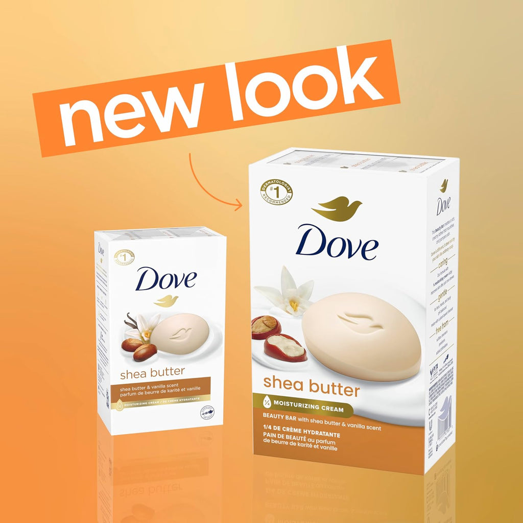 Dove Shea Butter Beauty Bar Soap 8 Count, Nourishing Cleanser, 3.75 Oz I Moisturizing Beauty Bar With ¼ Moisturizing Cream And Shea Butter For Soft, Radiant Skin