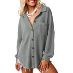 Dokotoo Womens Waffle Knit Shacket Jacket Casual Long Sleeve Button Down Shirts Dressy Blouses Tops