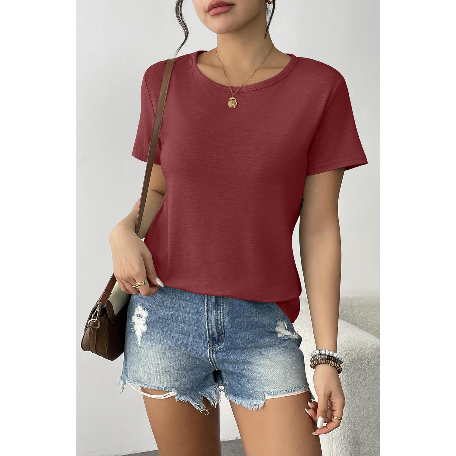 Womens 3 Pack Tshirts for Women Short Sleeve Shirt Crewneck Basic Tee Summer Tops Lightweight Plain Workout Clothes