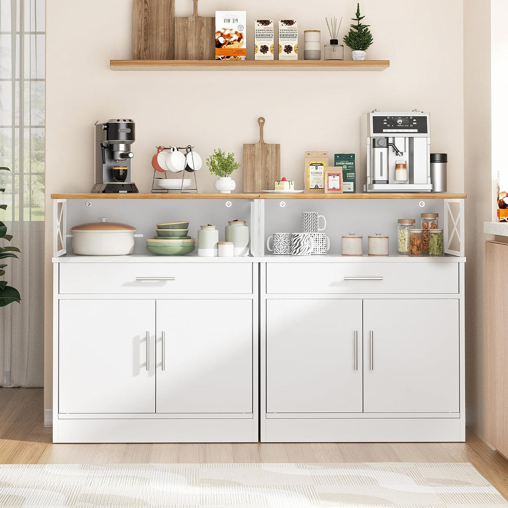 Shintenchi Kitchen Buffet Cabinet With Adjustable Shelf, Modern Kitchen Storage Cabinet,Farmhouse Coffee Bar Cabinet（White）