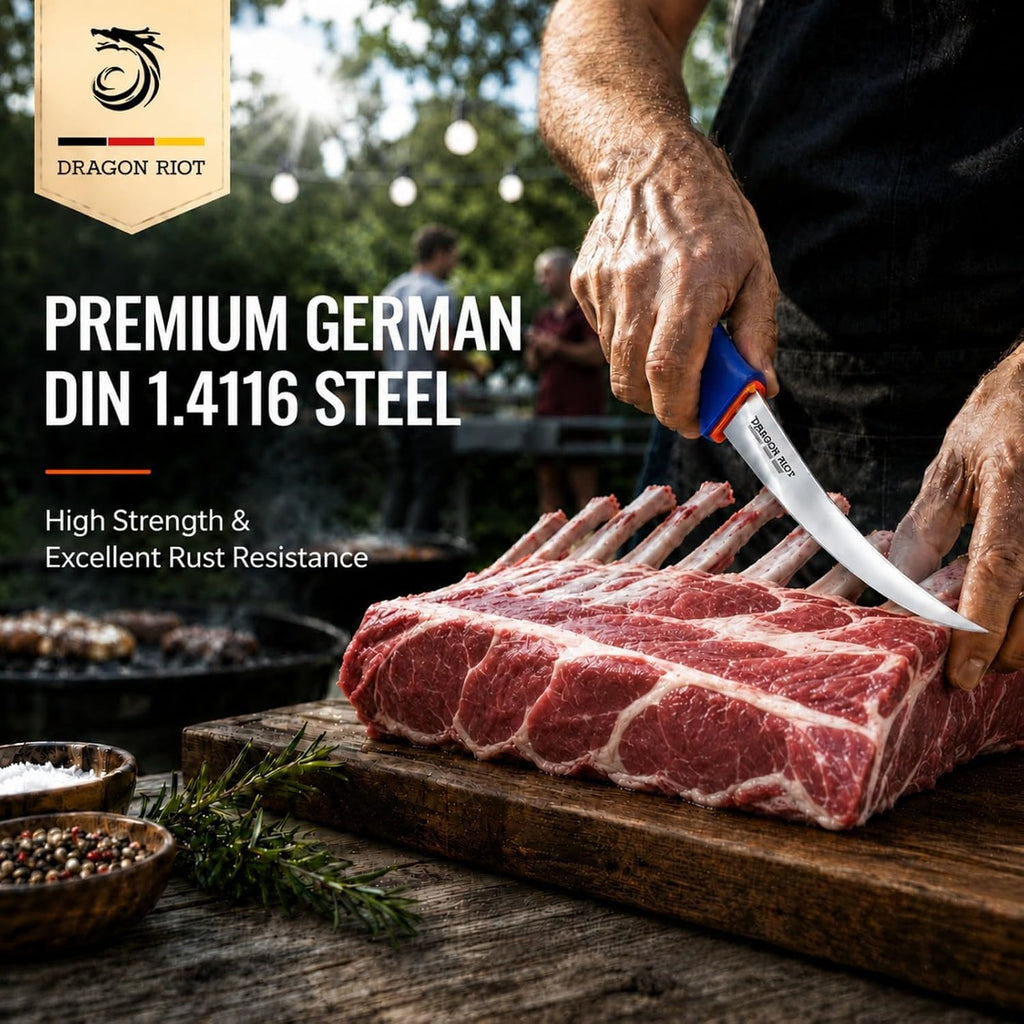 Dragon Riot 3 Pcs Butcher Knife Set, Stainless Steel Boning & Carving Knives, Sharp Kitchen Cutlery For Meat Cutting Trimming, Perfect For Home Kitchen, Outdoor Camping Bbq & Holiday Gift