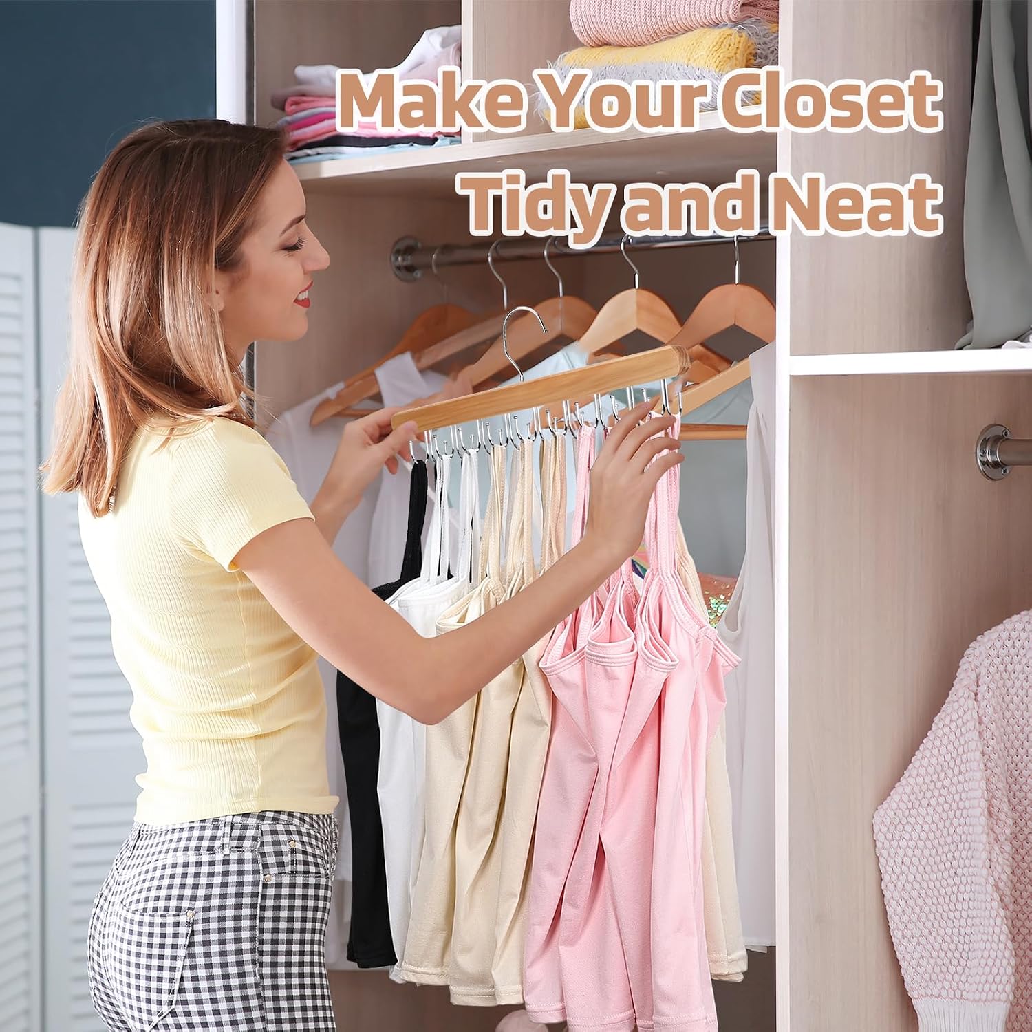 Necamocu 2 Pack Bra Hanger For Closet Organizer, Premium Tank Top Hangers | Wooden Bra Holder With 36 Foldable Hooks, 360° Rotating Design, Space Saving Storage For Tank Tops, Bras, Belts, And More