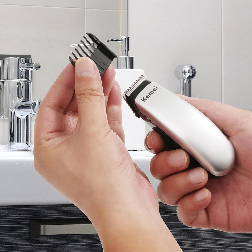 Kemei Mini Hair Trimmer Compact, Portable Clipper For Men, Precision Haircut And Shaving Tool Silver, Travel Friendly