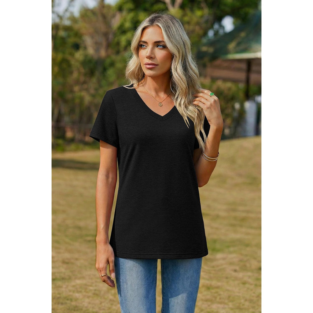 Zeagoo Womens Tops Summer Casual Short Sleeve Tshirts Business Basic Spring V-Neck Shirts Outfits S-3Xl