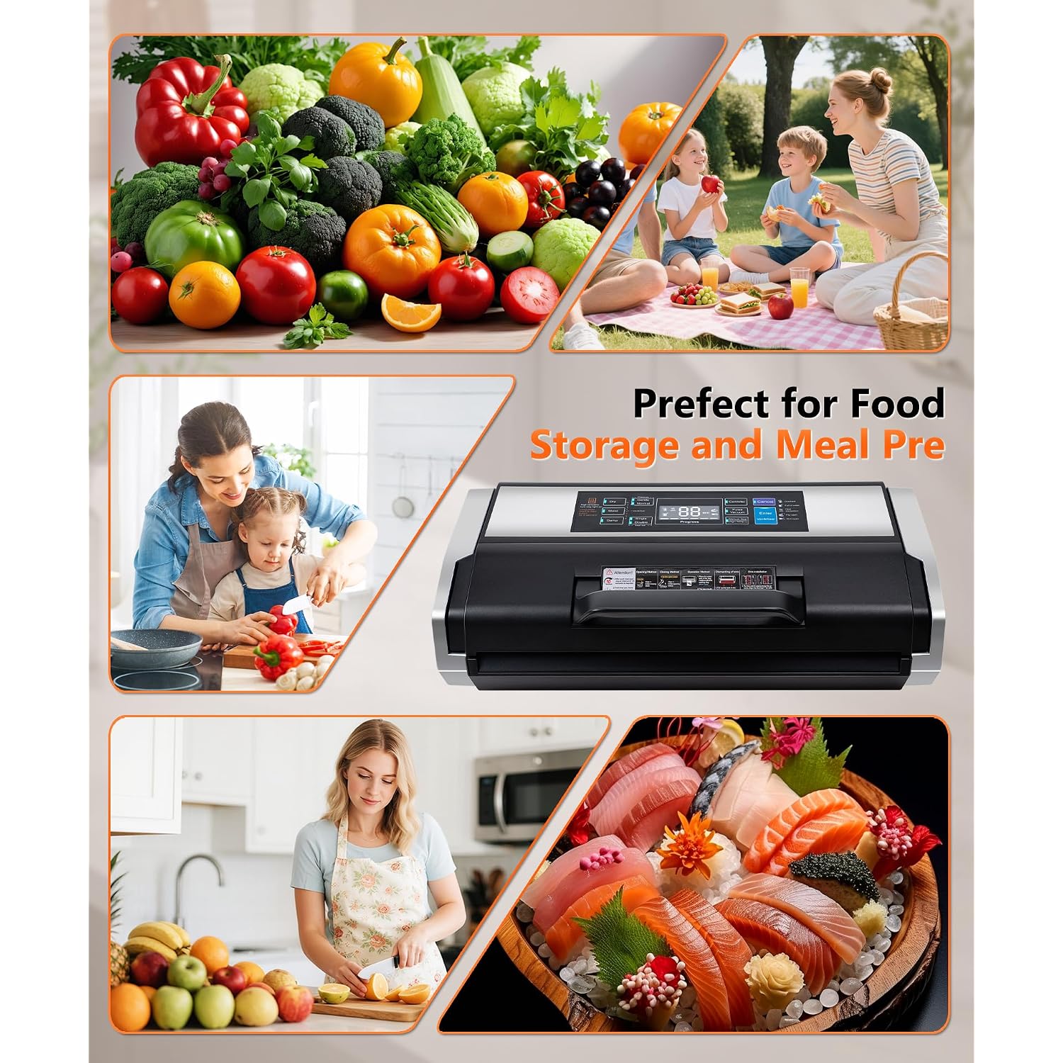 95Kpa Vacuum Sealer Machine- Fully Automatic Commercial Food Sealer With 10-In-1 System, Double Heat Seal, Easy-Lock Handle & Built-In Cutter, Includes 1 Roll + 15 Bags (Black Silver)