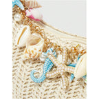 Makemechic Women'S Straw Beach Purse Seashell Beaded Shoulder Handbags Summer Vacation Bags