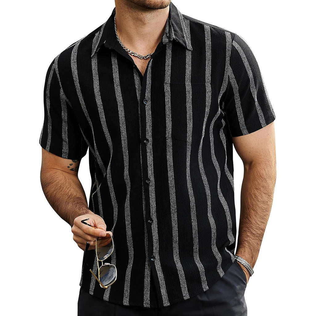 Vatpave Mens Summer Striped Shirts Button Down Short Sleeve Vintage Beach Hawaiian Shirts With Pocket