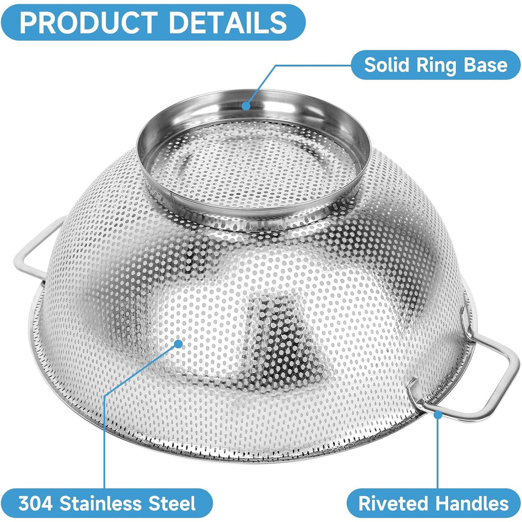Colander For Kitchen, 3Qt, Stainless Steel Colander Strainer With Handle For Fruits Vegetables Cooking Food, Dishwasher Safe